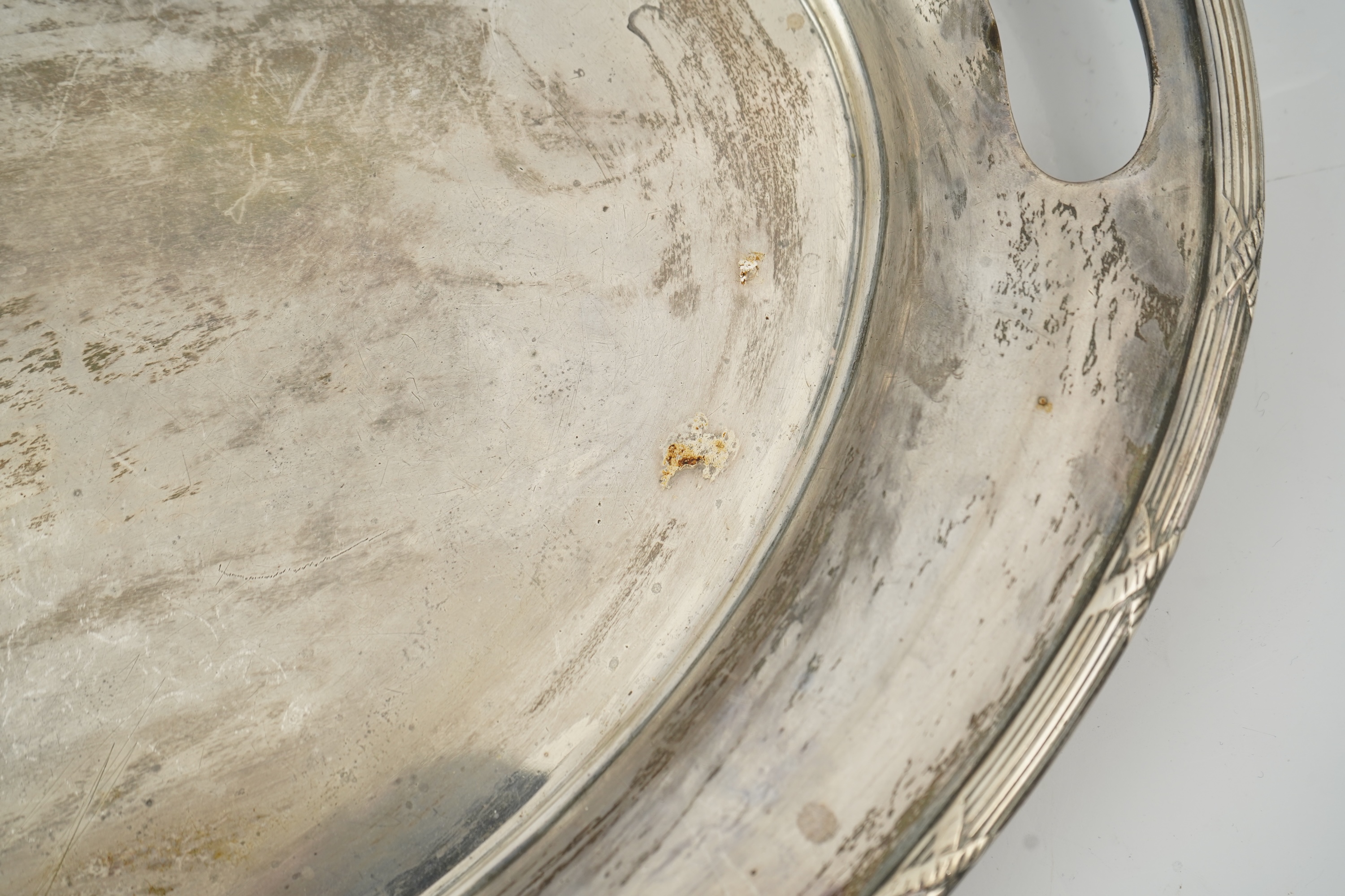 A George V silver oval tea tray, by Walker & Hall